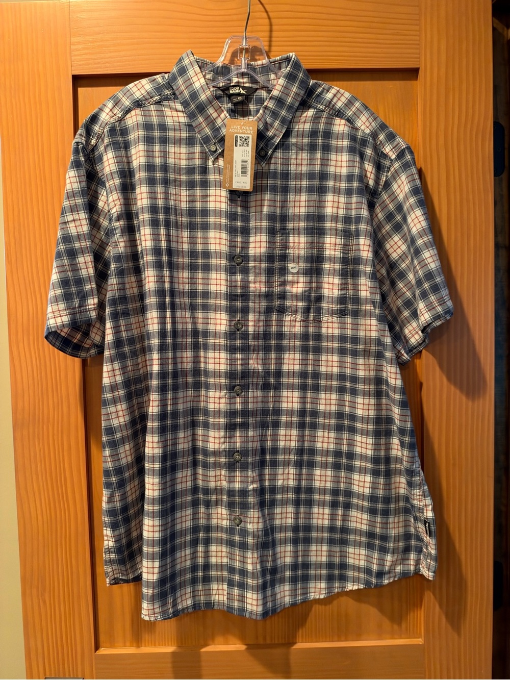 Eddie Bauer Men’s SS Navy Red White Plaid Tidelands Button Down Shirt NWT  2XL
